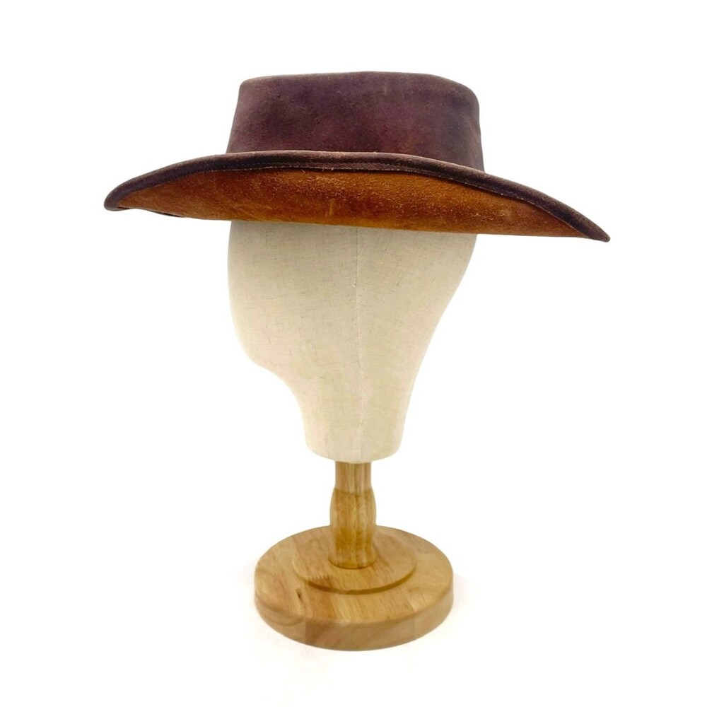 Vintage Brown Leather Cowboy Hat Western Ranch Outback Size L 22” Boho Festival - Picture 7 of 14